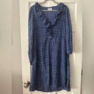 Lilya Ruffle Collar Blue and White Gingham Long Sleeve Dress